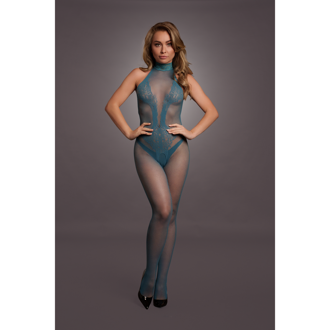 Fishnet and Lace Bodystocking - One Size - Blue - Image 5