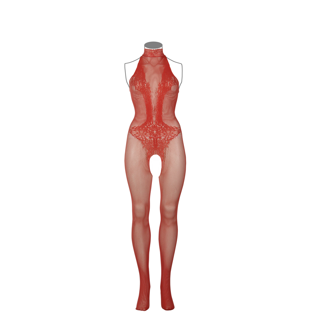 Fishnet and Lace Bodystocking - Queen Size - Red - Image 7