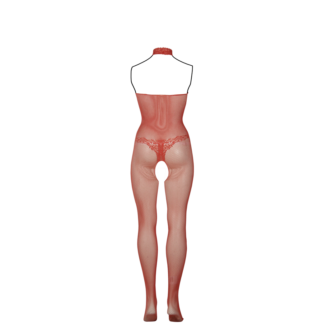 Fishnet and Lace Bodystocking - Queen Size - Red - Image 8