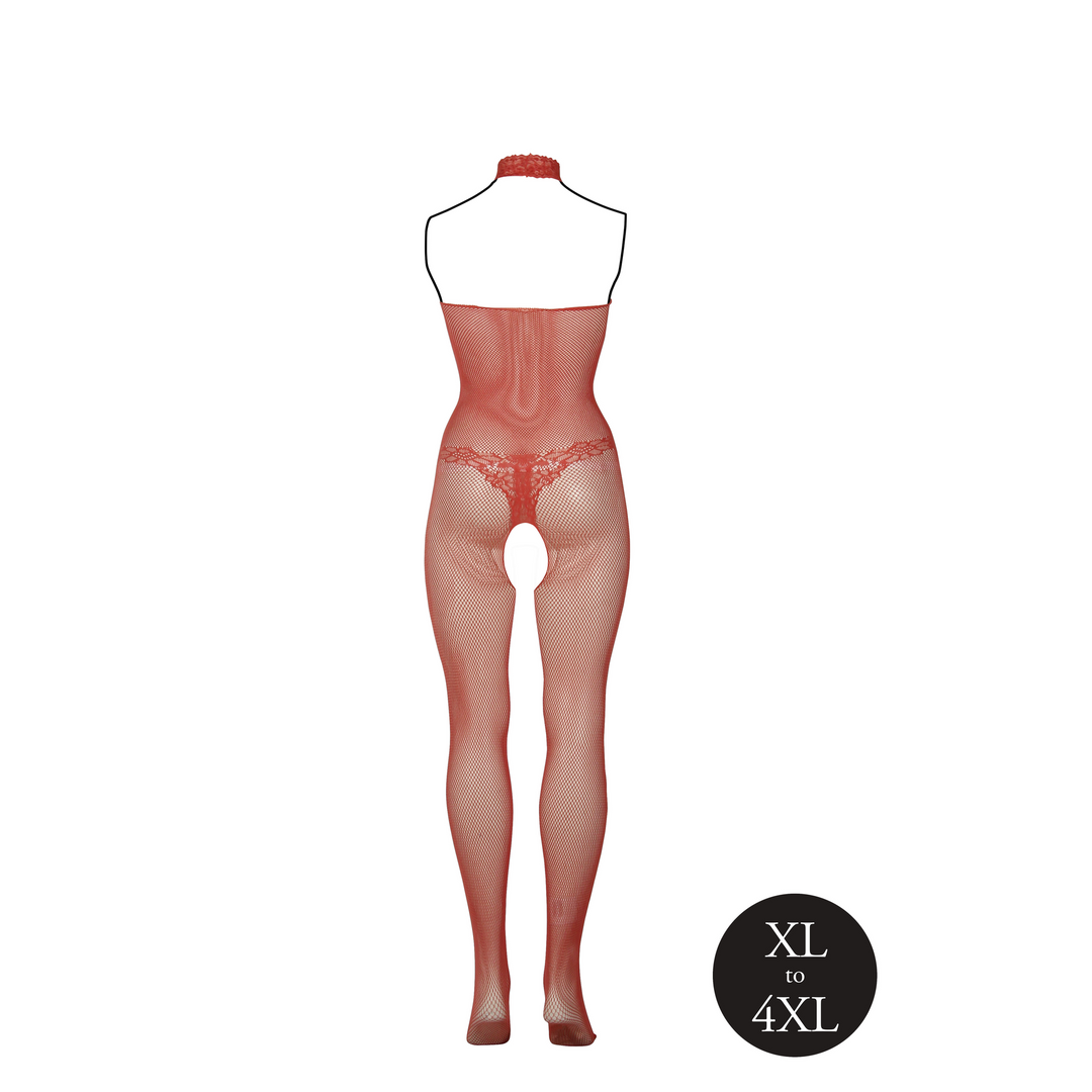 Fishnet and Lace Bodystocking - Queen Size - Red - Image 10