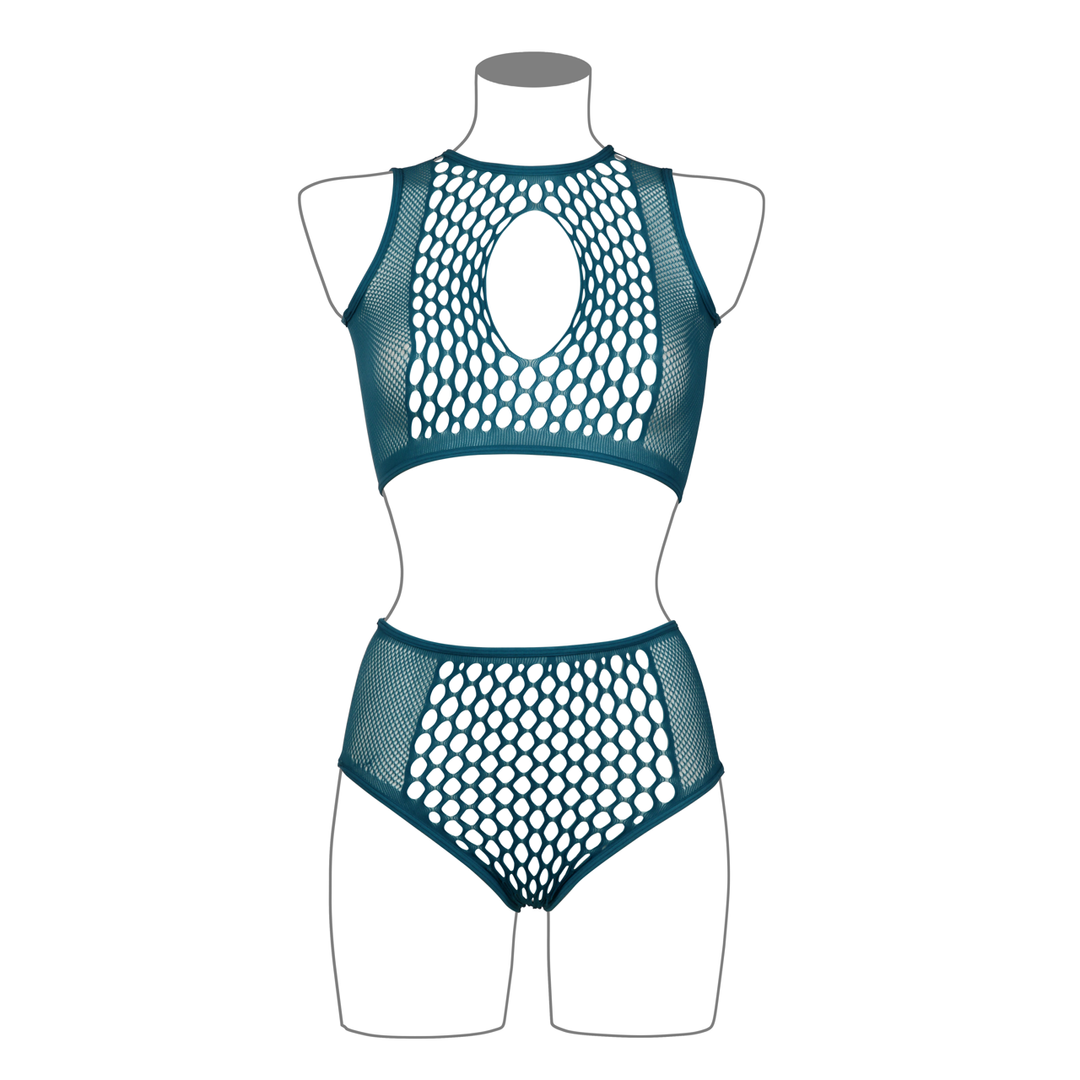 Duo Net Key-Hole Bra Set - One Size - Blue - Image 10