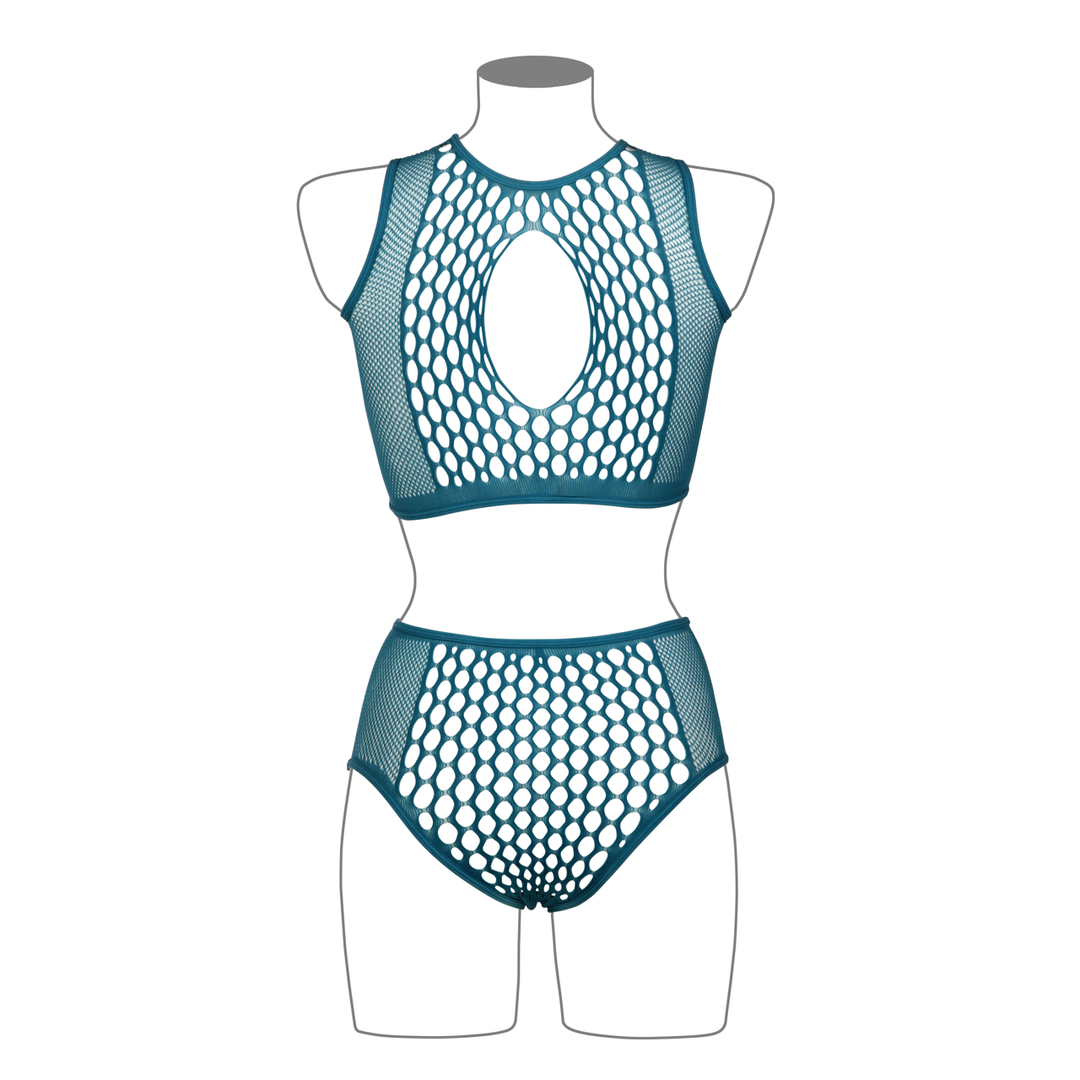 Duo Net Key-Hole Bra Set - One Size - Blue - Image 11