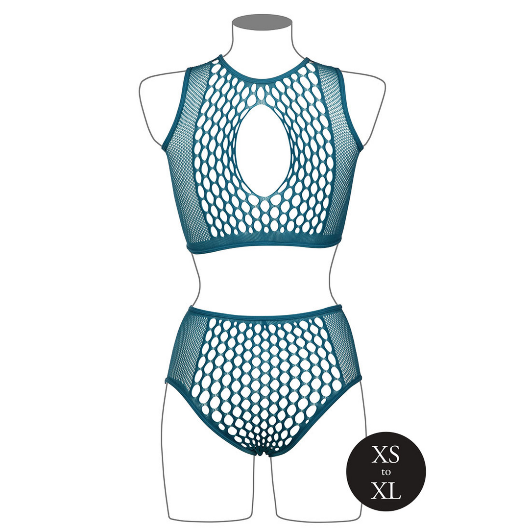 Duo Net Key-Hole Bra Set - One Size - Blue - Image 13