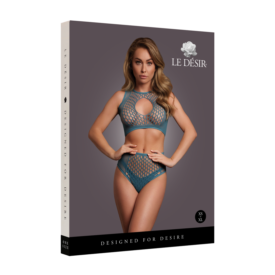 Duo Net Key-Hole Bra Set - One Size - Blue - Image 2