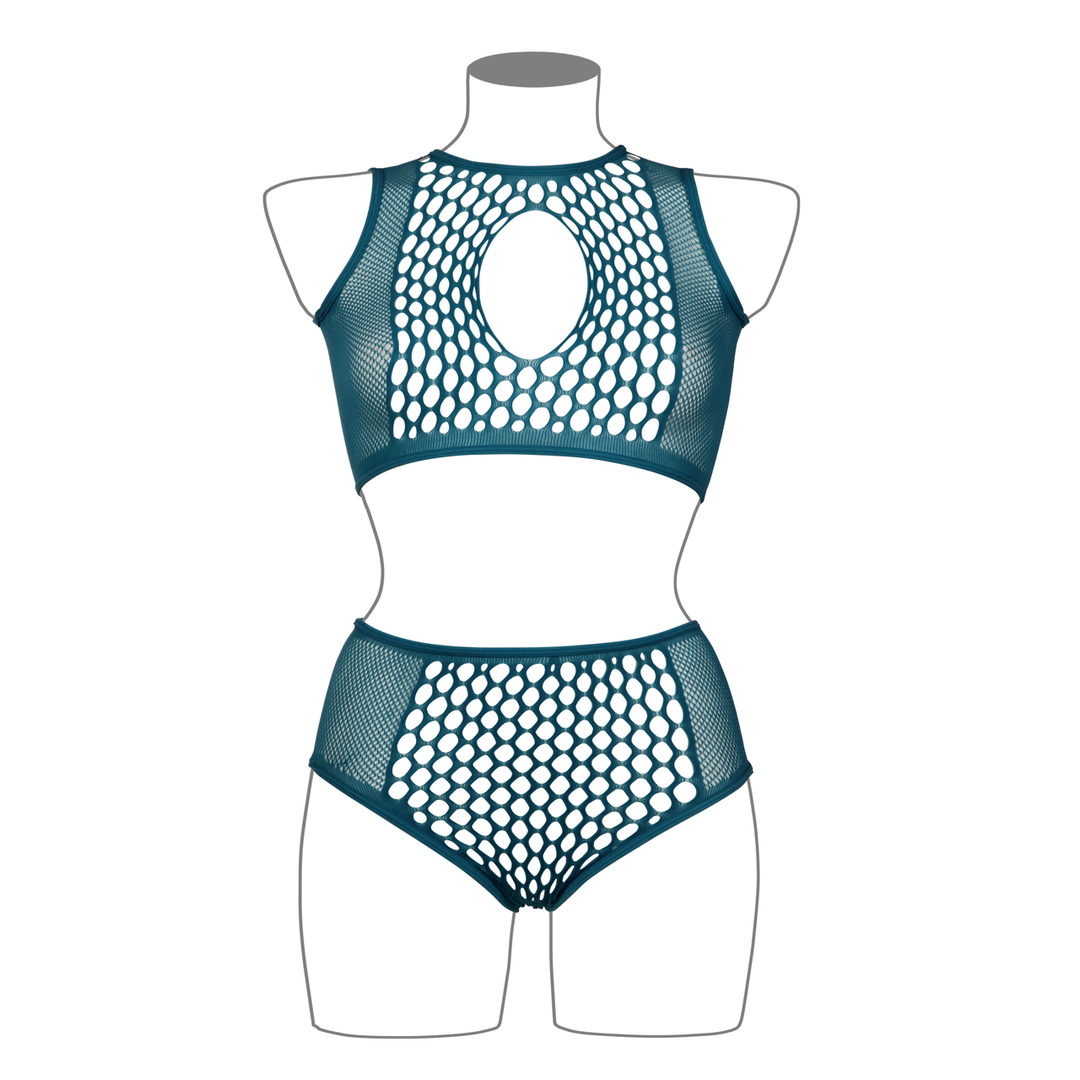 Duo Net Key-Hole Bra Set - Queen Size - Blue - Image 7