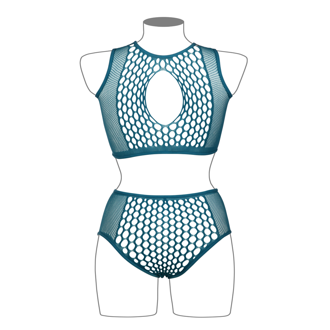 Duo Net Key-Hole Bra Set - Queen Size - Blue - Image 8