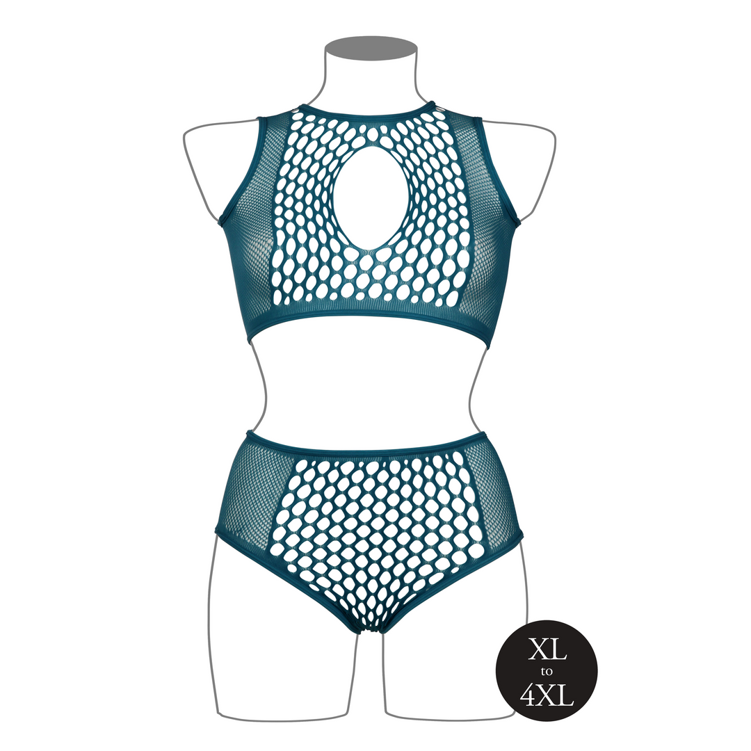 Duo Net Key-Hole Bra Set - Queen Size - Blue - Image 9