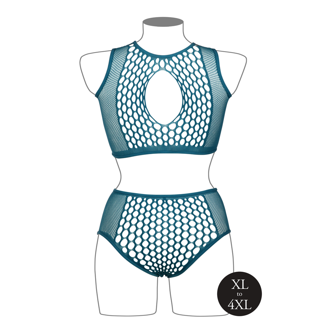 Duo Net Key-Hole Bra Set - Queen Size - Blue - Image 10