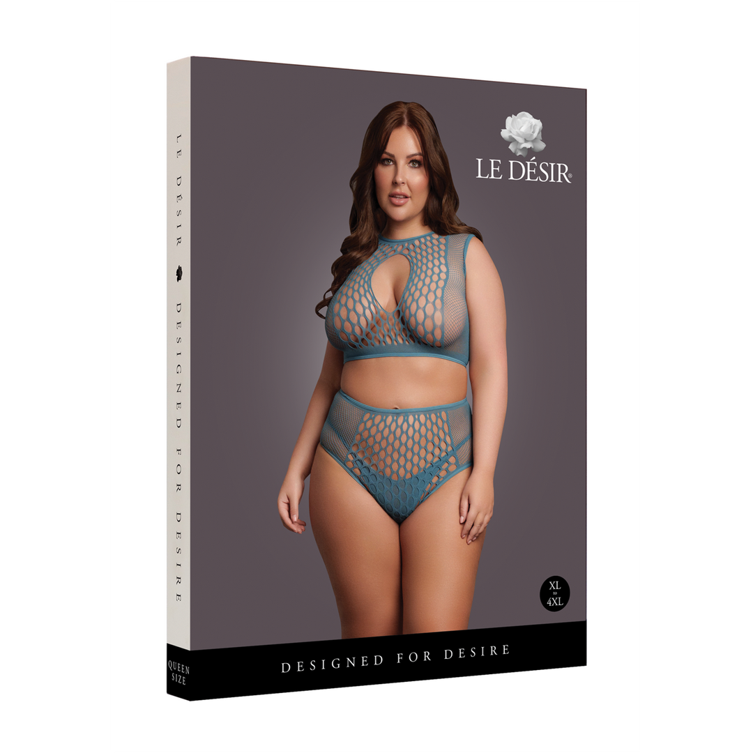 Duo Net Key-Hole Bra Set - Queen Size - Blue - Image 2