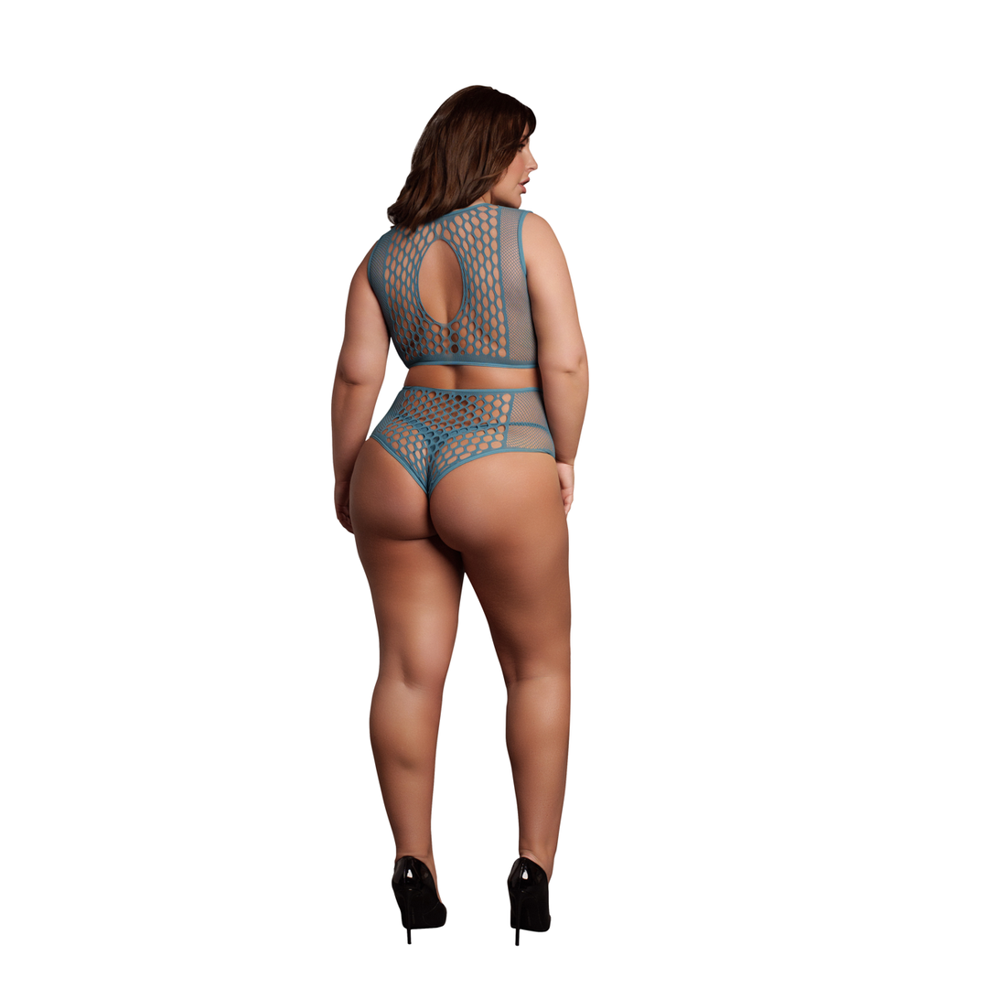 Duo Net Key-Hole Bra Set - Queen Size - Blue - Image 4