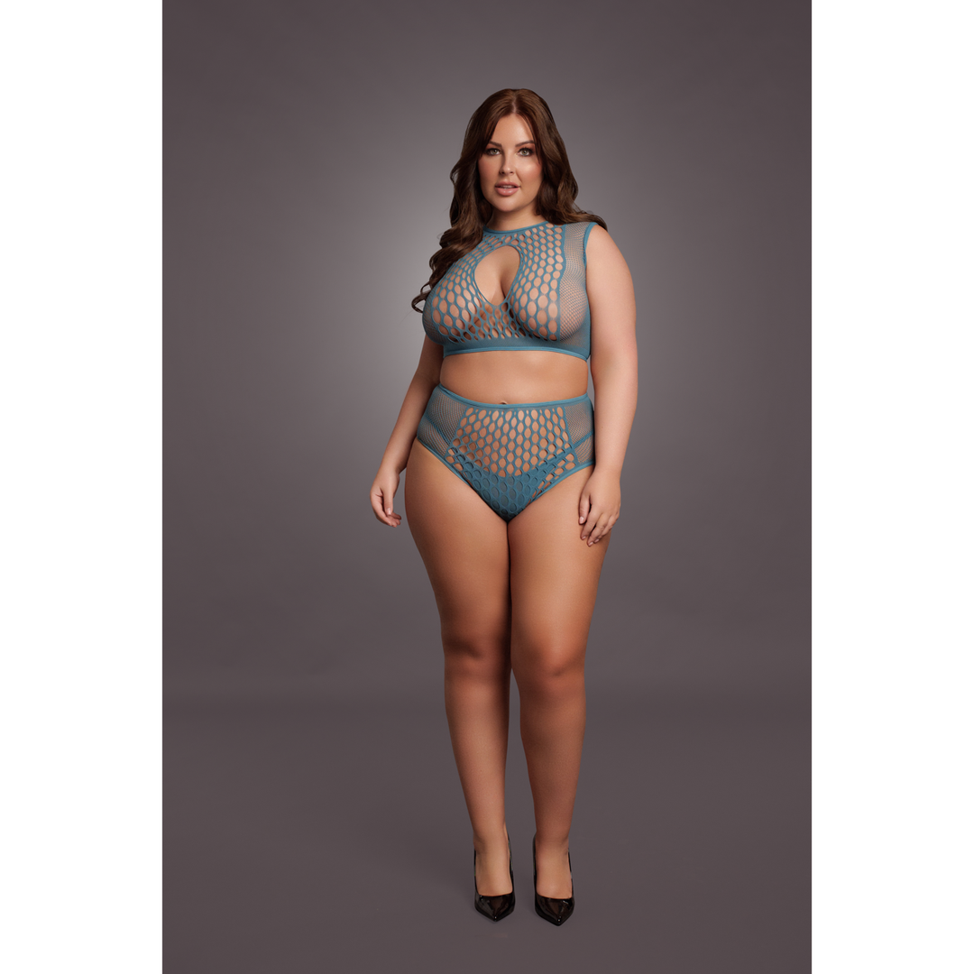 Duo Net Key-Hole Bra Set - Queen Size - Blue - Image 5
