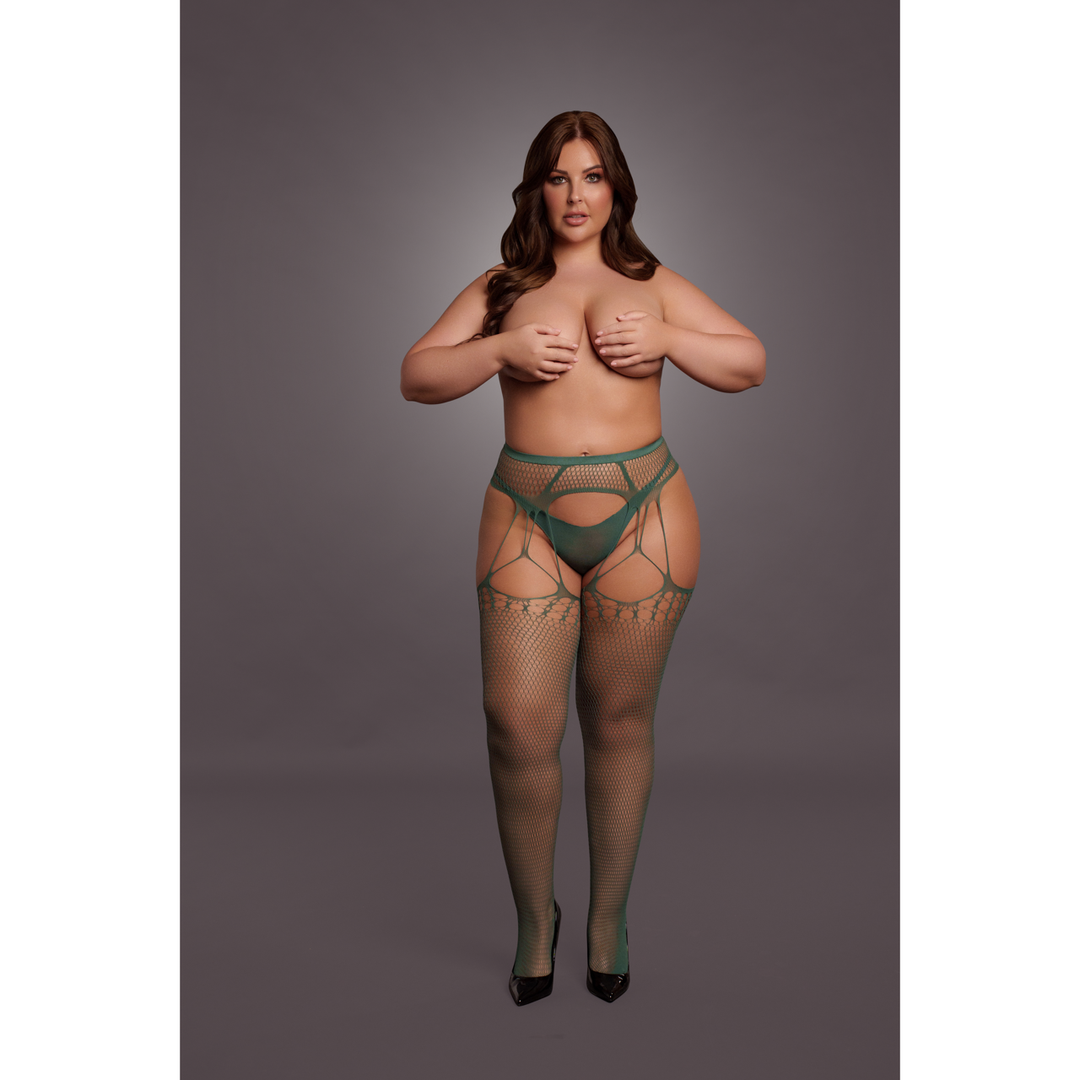 Shredded Suspender Pantyhose - Queen Size - Green - Image 5