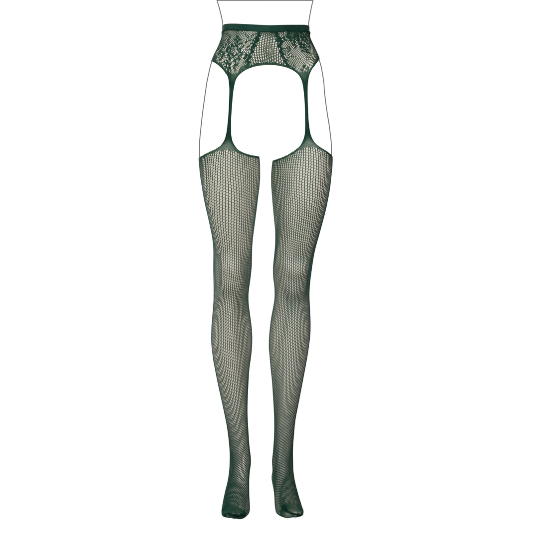 Fishnet and Lace Garterbelt Stockings - One Size - Green - Image 10