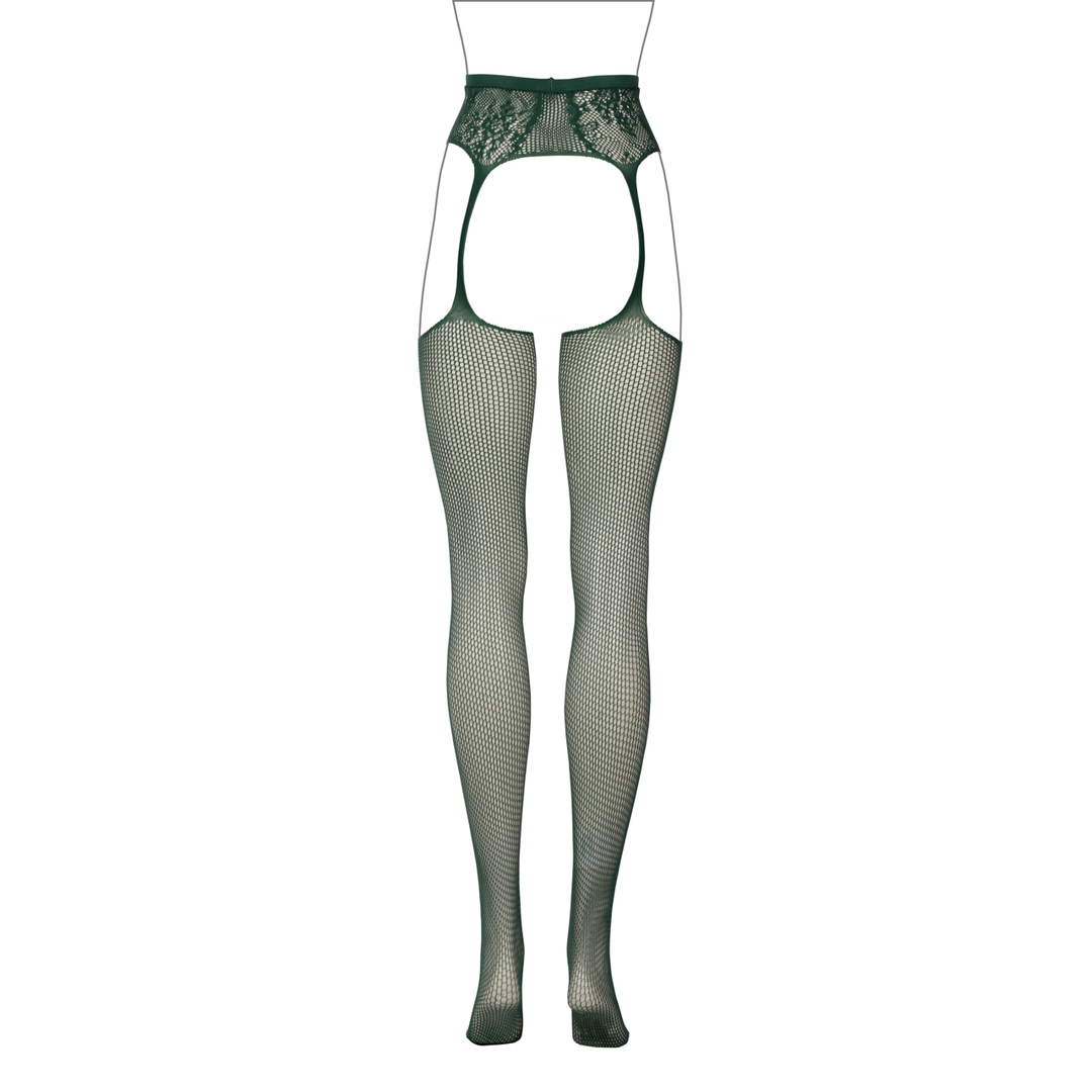 Fishnet and Lace Garterbelt Stockings - One Size - Green - Image 11