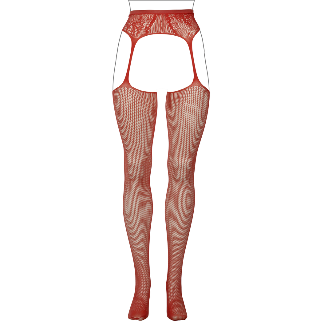 Fishnet and Lace Garterbelt Stockings - Queen Size - Red - Image 7