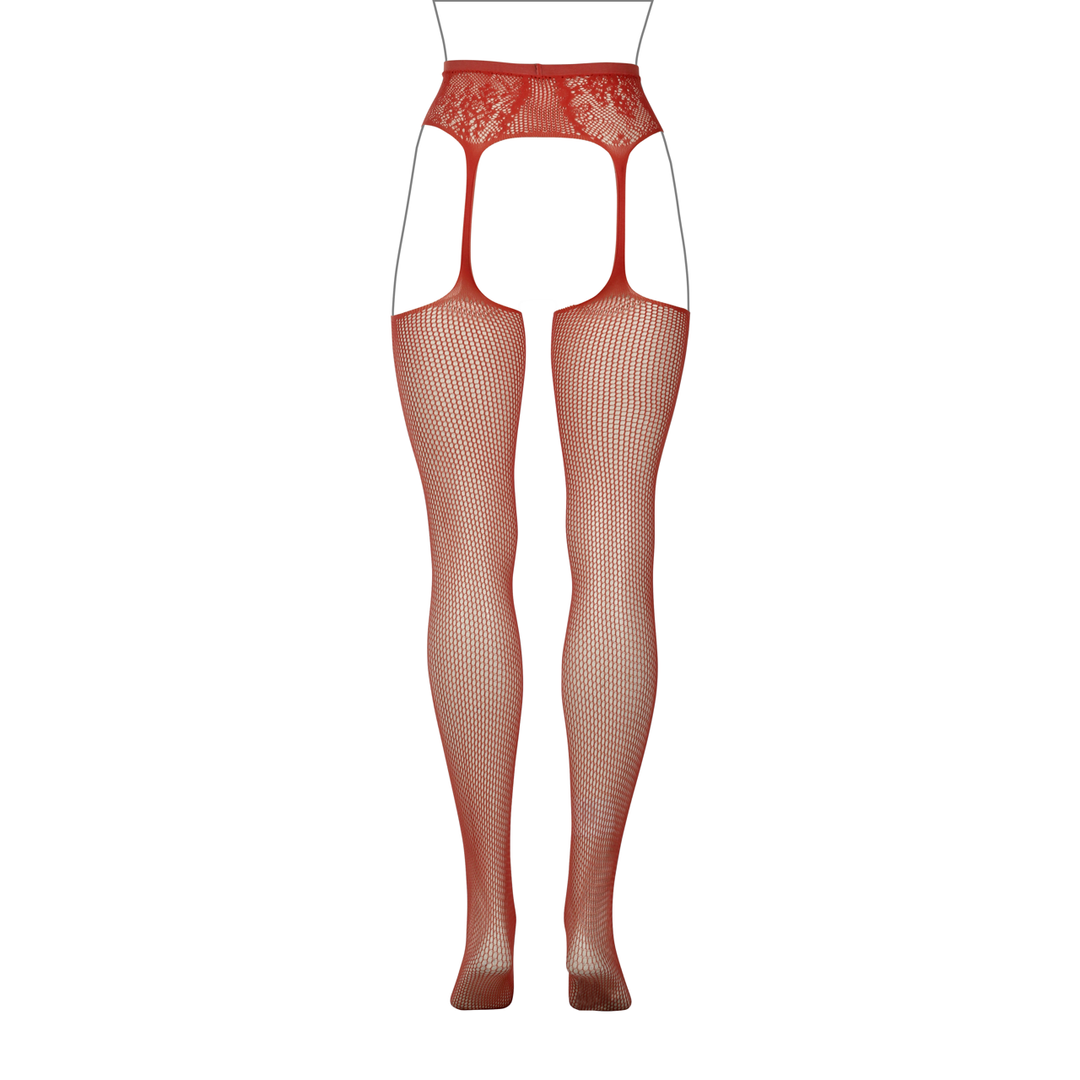 Fishnet and Lace Garterbelt Stockings - Queen Size - Red - Image 8