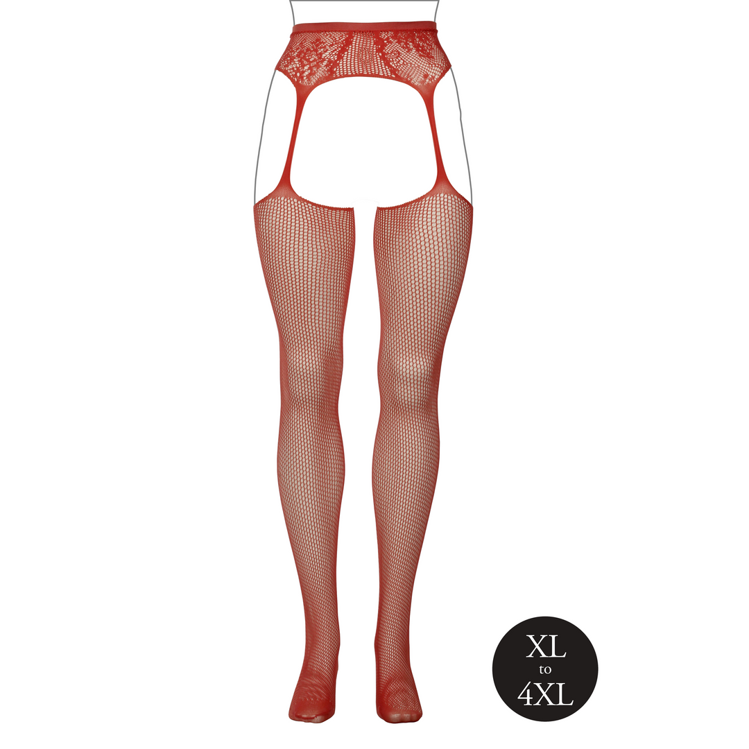 Fishnet and Lace Garterbelt Stockings - Queen Size - Red - Image 9