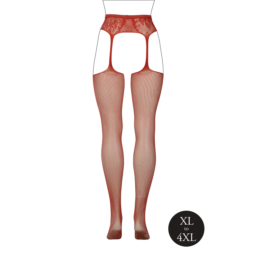 Fishnet and Lace Garterbelt Stockings - Queen Size - Red - Image 10