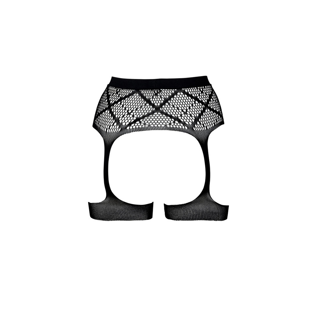 Striped, Fishnet Garterbelt - One Size - Black - Image 9