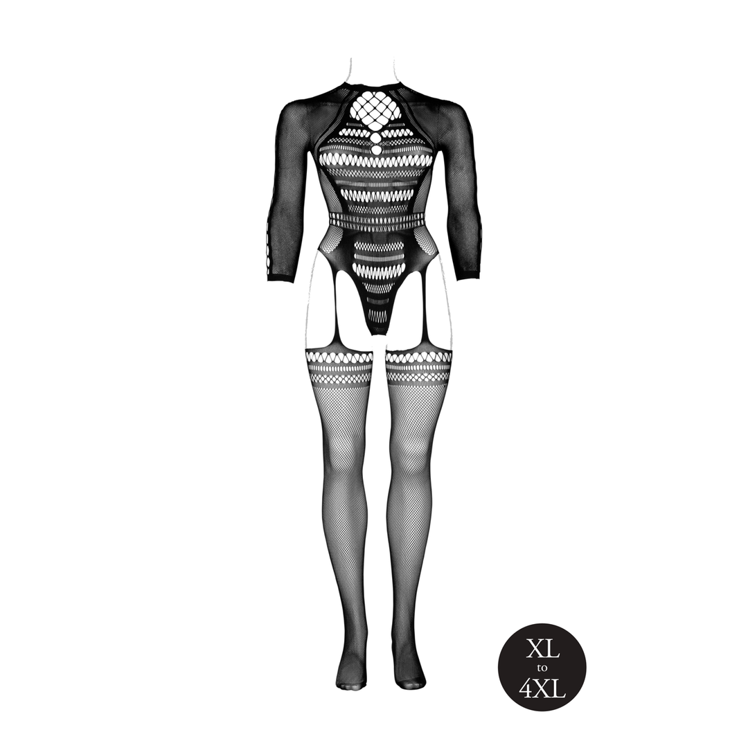 Bodystocking with Long Sleeves and Short Turtleneck - Queen Size - Black - Image 9