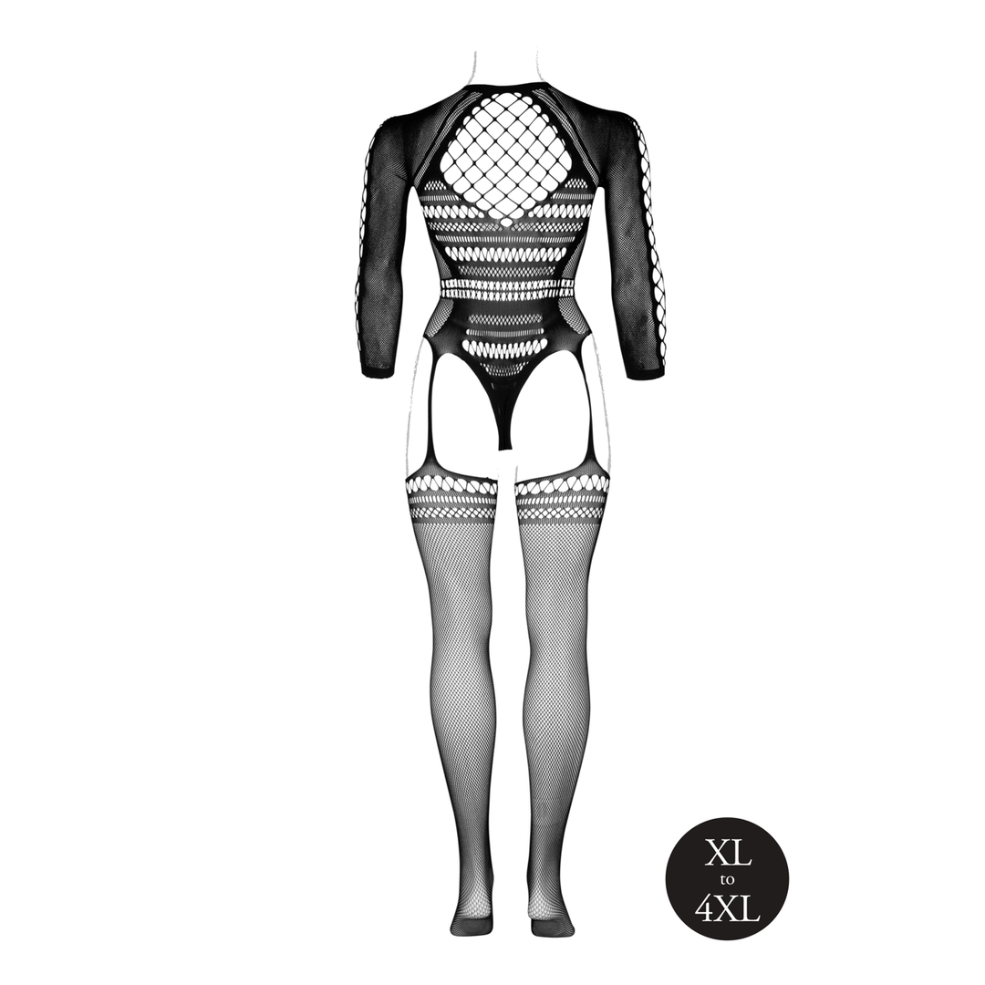 Bodystocking with Long Sleeves and Short Turtleneck - Queen Size - Black - Image 10