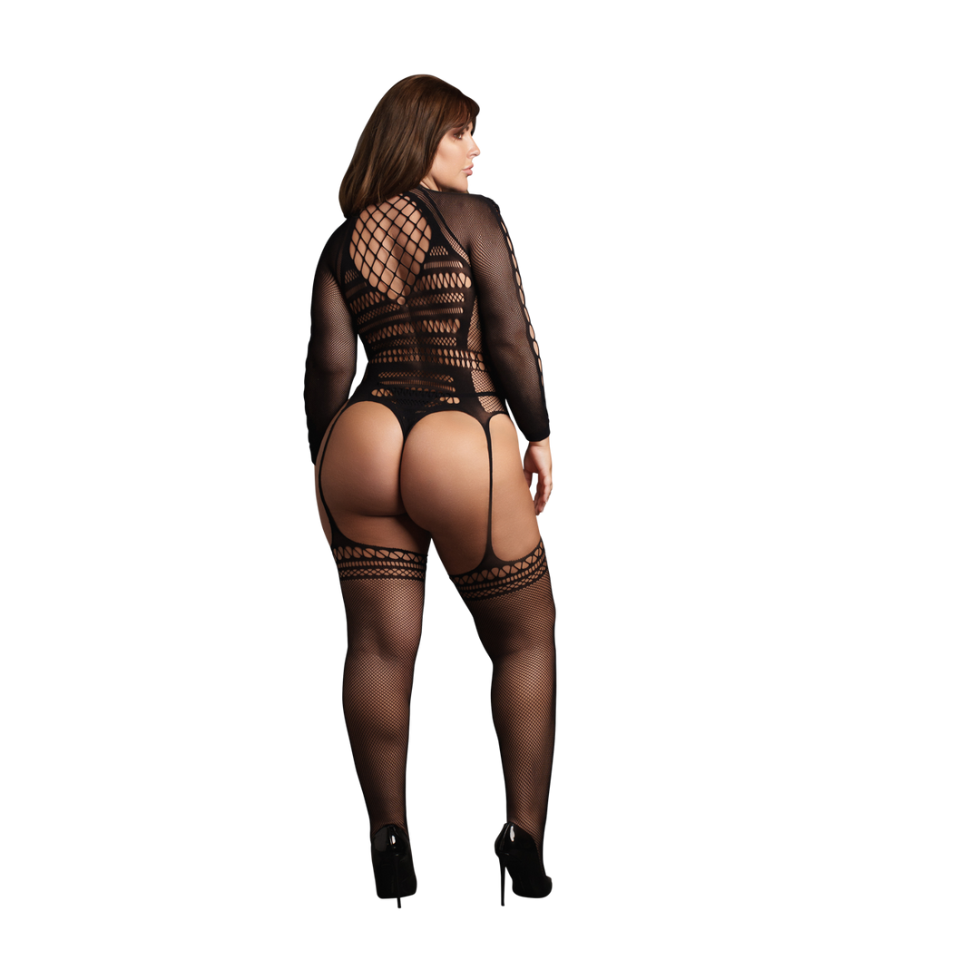 Bodystocking with Long Sleeves and Short Turtleneck - Queen Size - Black - Image 6