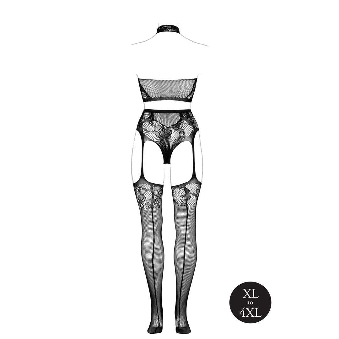 Two Piece with Halter Turtleneck and Pantie with Attached Stockings - Queen Size - Black - Image 10