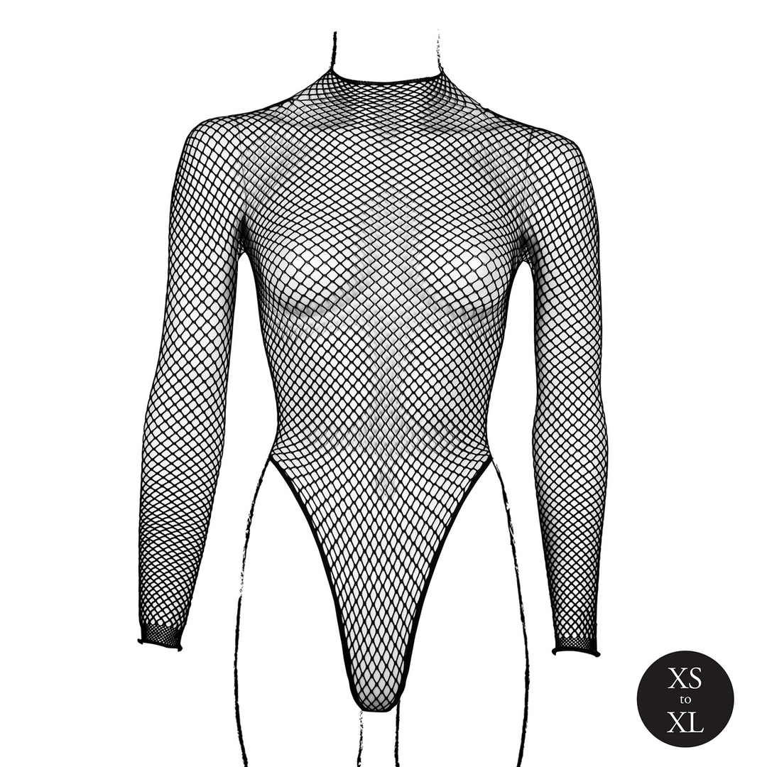 Body with Fishnet Structure and Turtle Neck - One Size - Black - Image 8