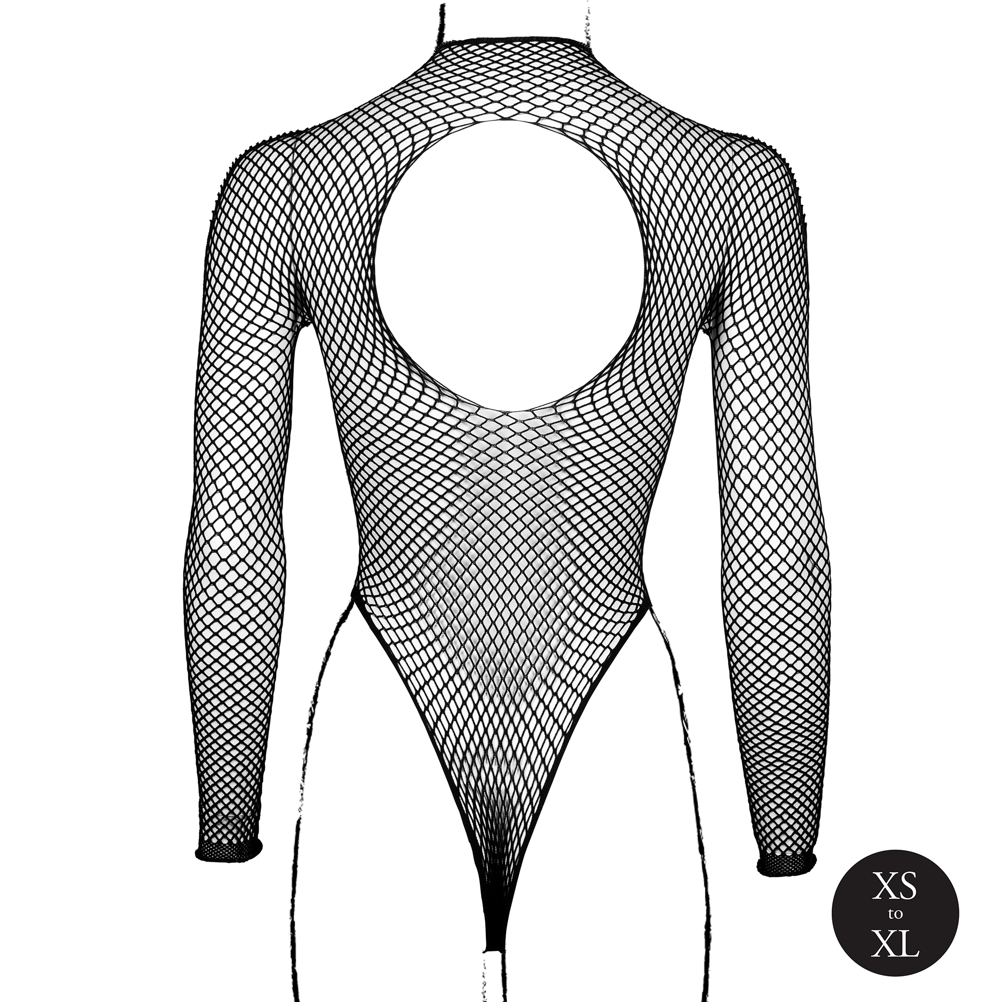 Body with Fishnet Structure and Turtle Neck - One Size - Black - Image 9