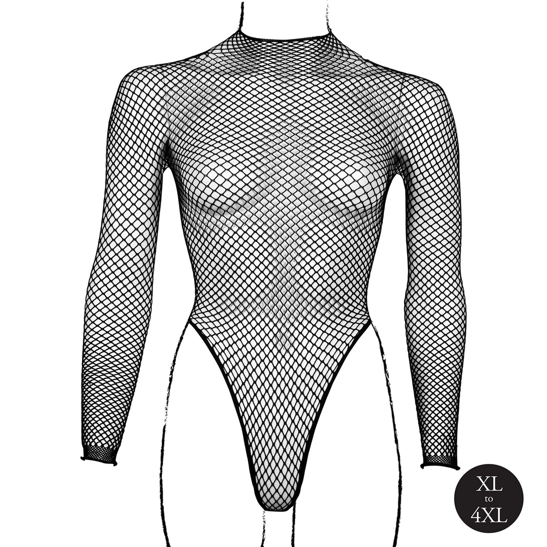 Body with Fishnet Structure and Turtle Neck - Queen Size - Black - Image 8