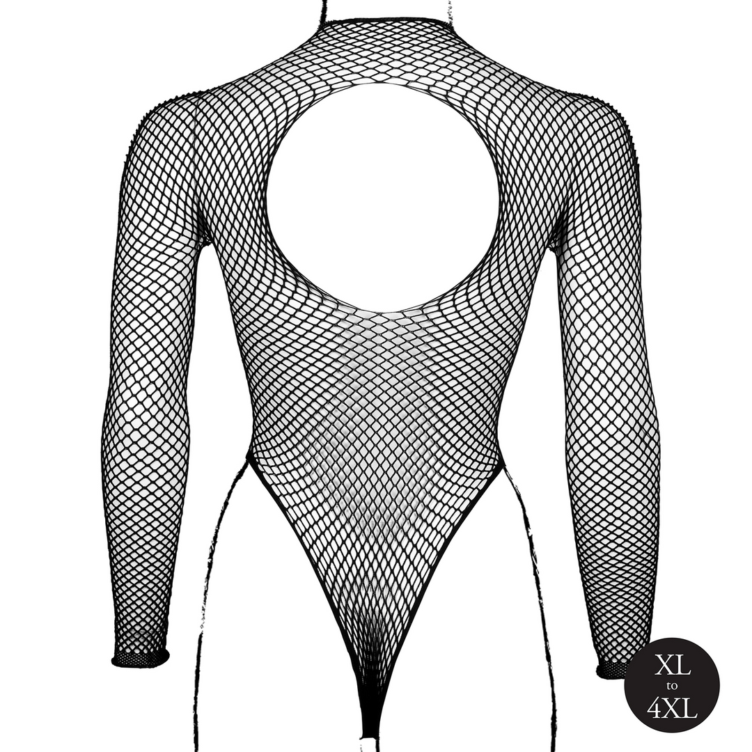 Body with Fishnet Structure and Turtle Neck - Queen Size - Black - Image 9
