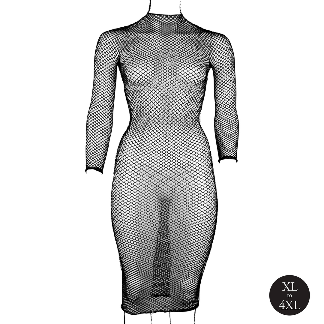 Long Dress Fishnet Structure and Turtle Neck - Queen Size - Black - Image 9