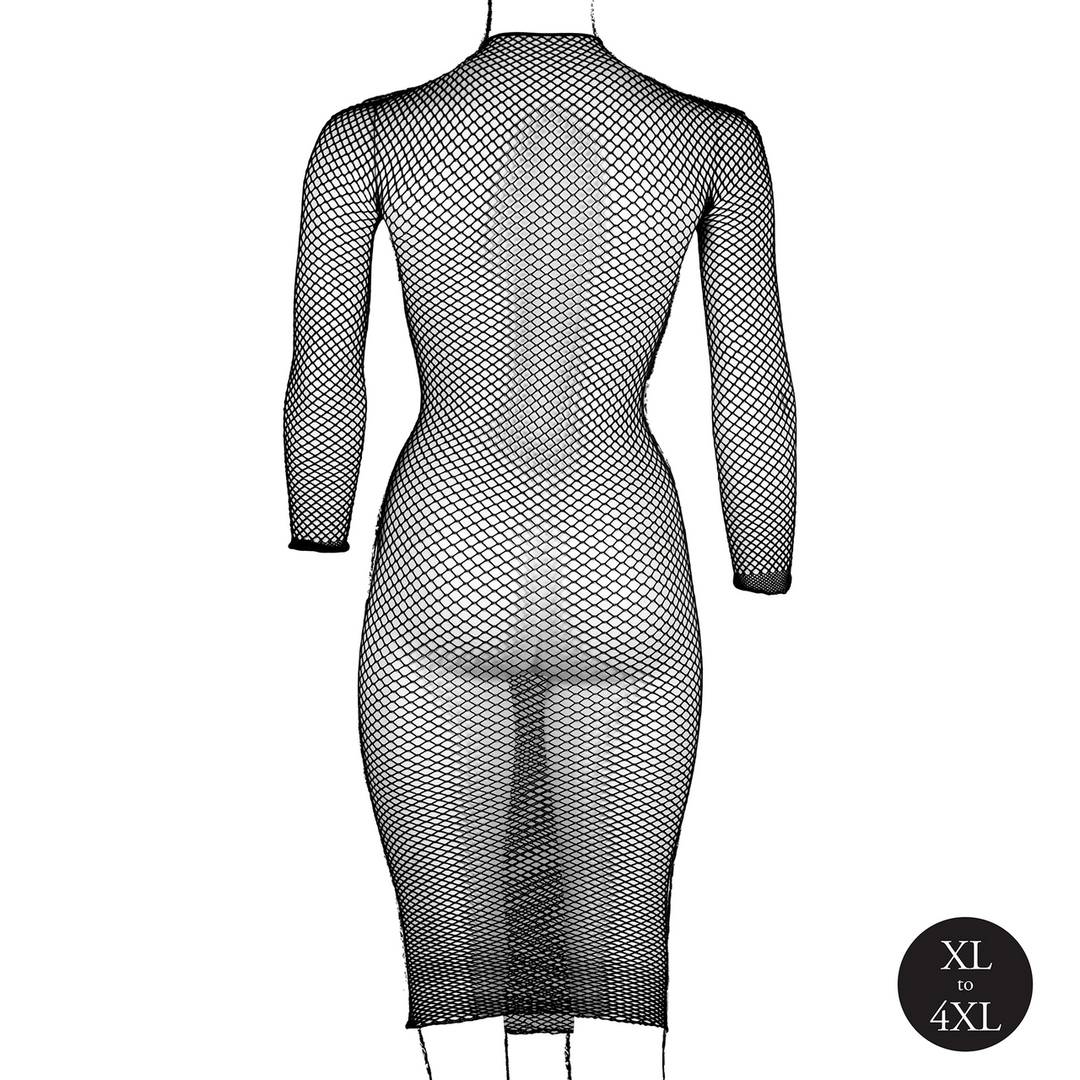 Long Dress Fishnet Structure and Turtle Neck - Queen Size - Black - Image 10