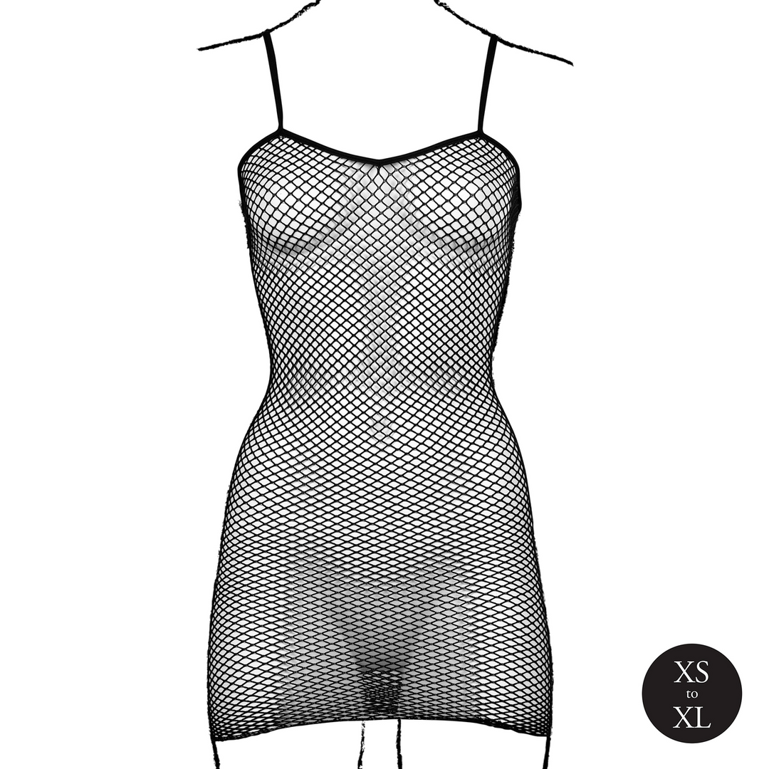 Short Dress Fishnet and Spaghetti Straps - One Size - Black - Image 9