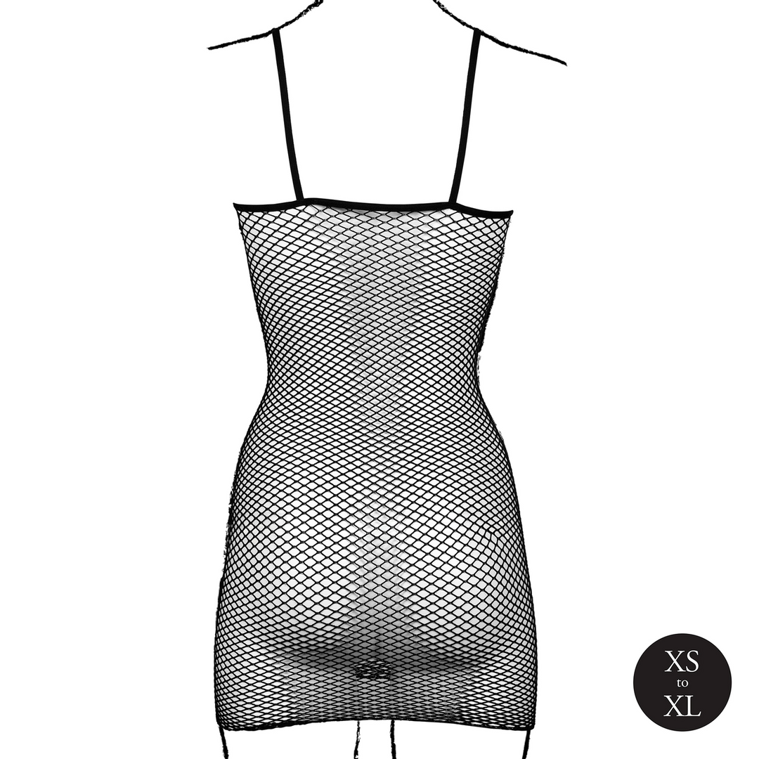 Short Dress Fishnet and Spaghetti Straps - One Size - Black - Image 10