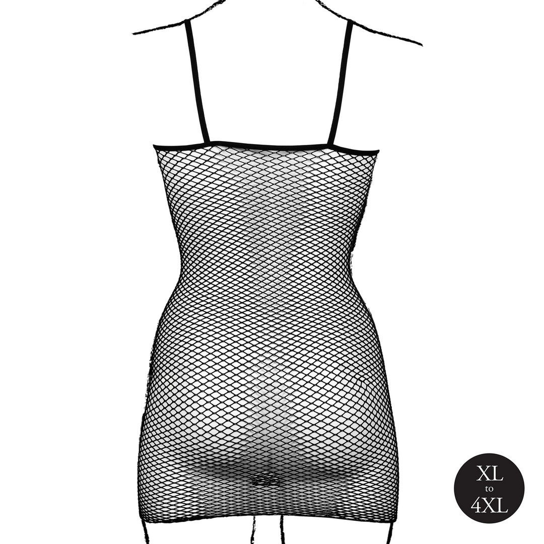 Short Dress Fishnet and Spaghetti Straps - Queen Size - Black - Image 10