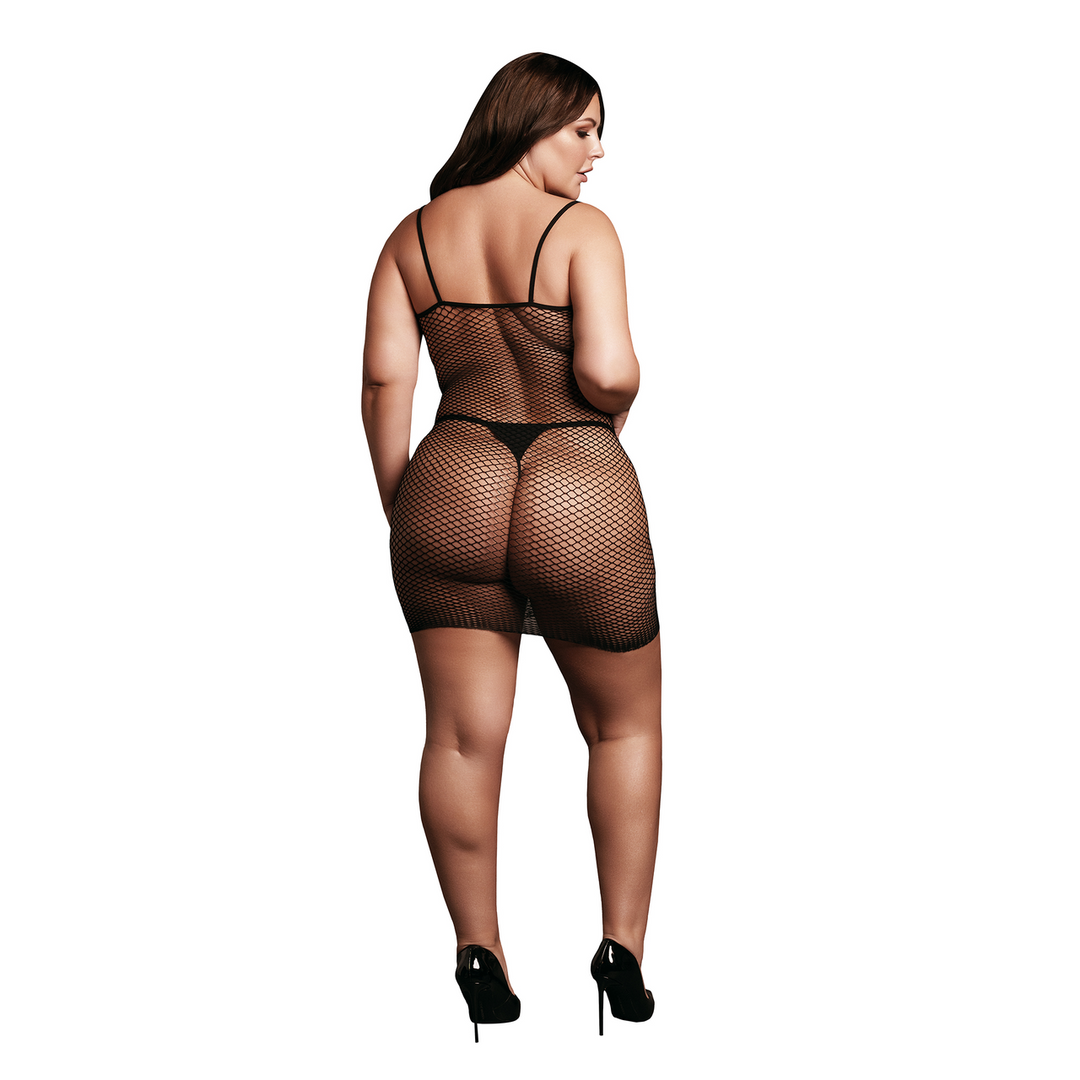 Short Dress Fishnet and Spaghetti Straps - Queen Size - Black - Image 4