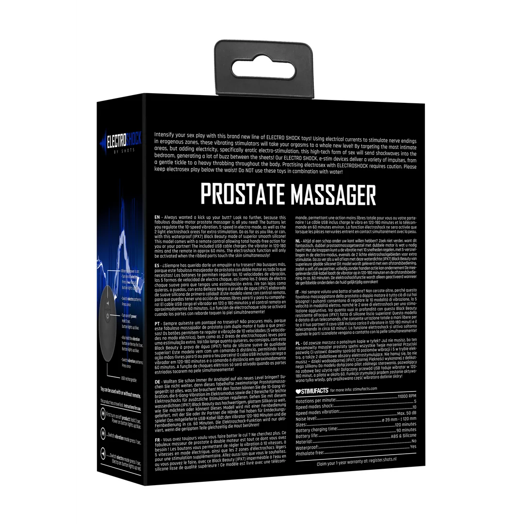 Remote Controlled E-Stim & Vibrating Prostate Massager - Black
