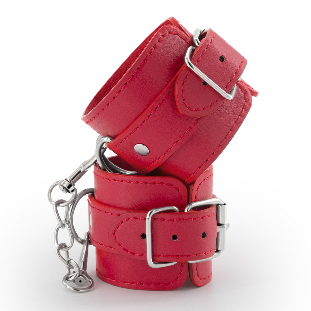 Bondage Love - Leather Handcuffs - Red - Image 3