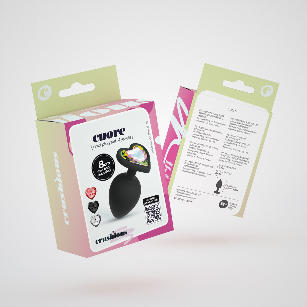 Cuore - Anal Plug with Four Interchangeable Jewels - Medium - Black - Image 2