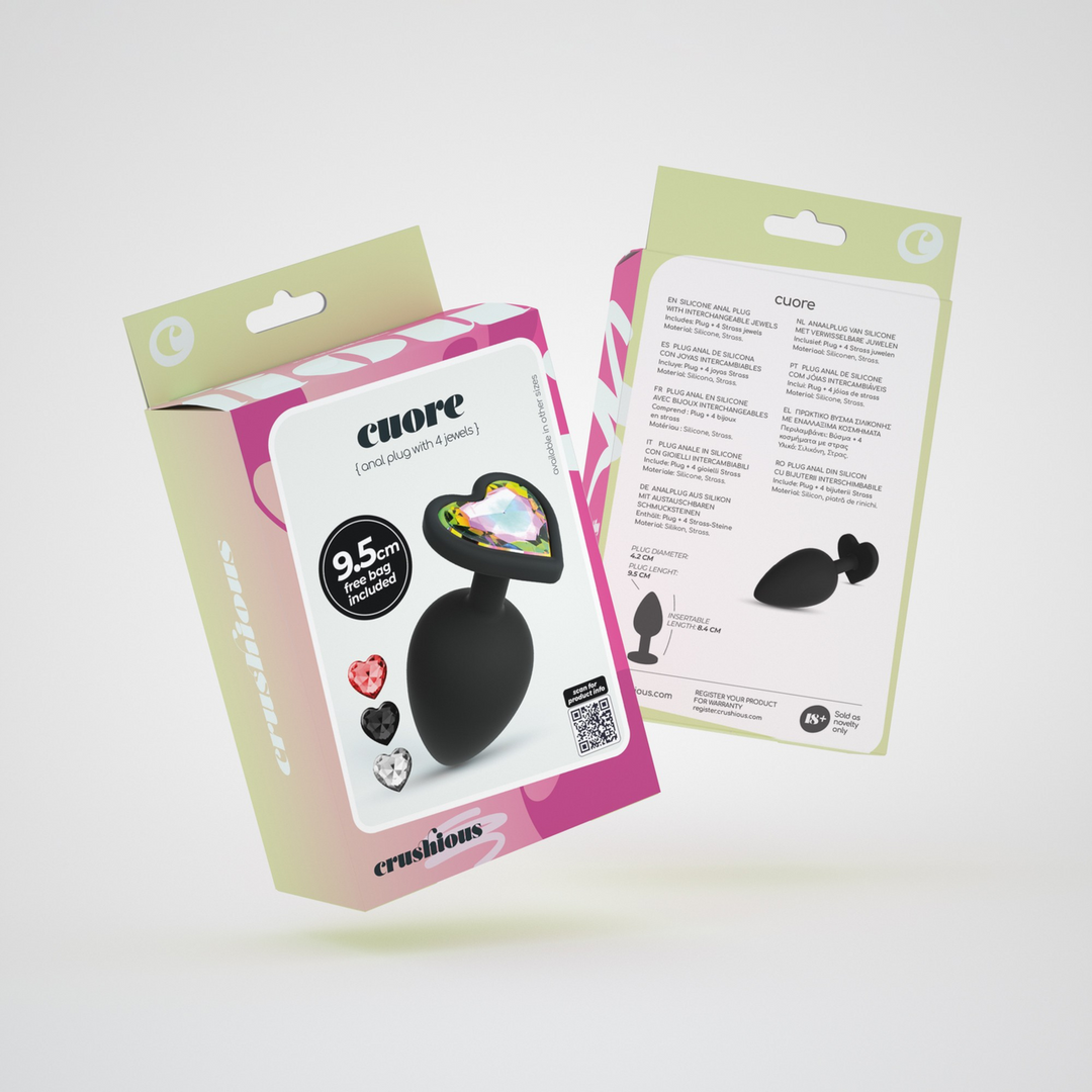 Cuore - Anal Plug with Four Interchangeable Jewels - Large - Black - Image 2