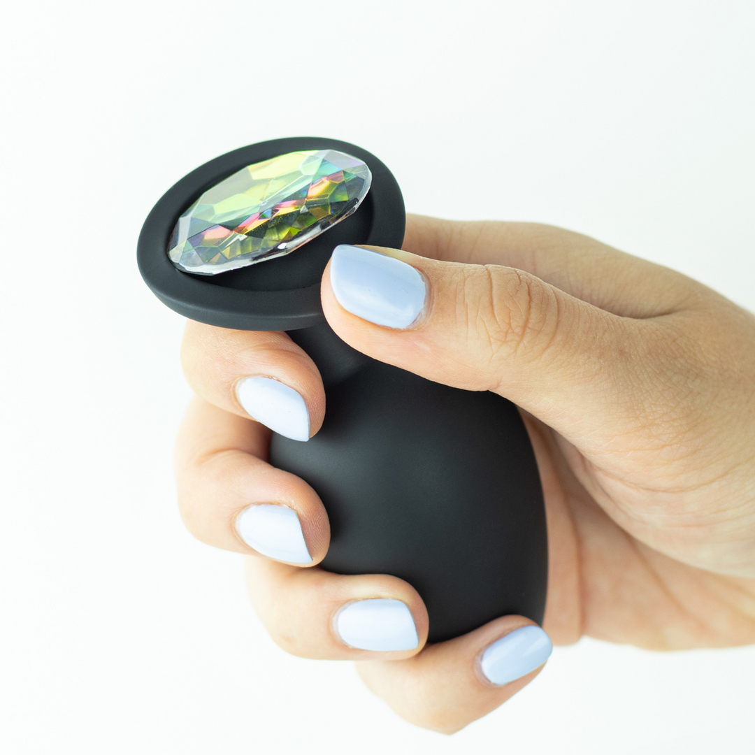 Camileo - Anal Plug with Four Interchangeable Jewels - Medium - Black - Image 7