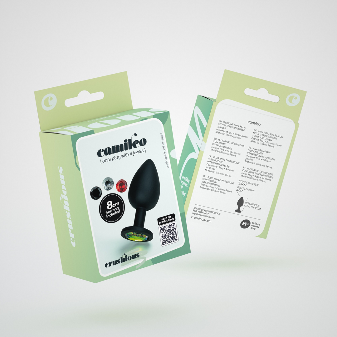 Camileo - Anal Plug with Four Interchangeable Jewels - Medium - Black - Image 2