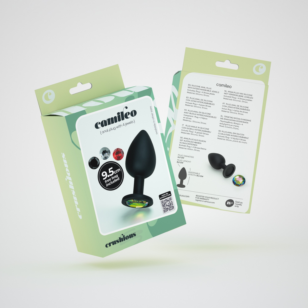 Camileo - Anal Plug with Four Interchangeable Jewels - Large - Black - Image 2