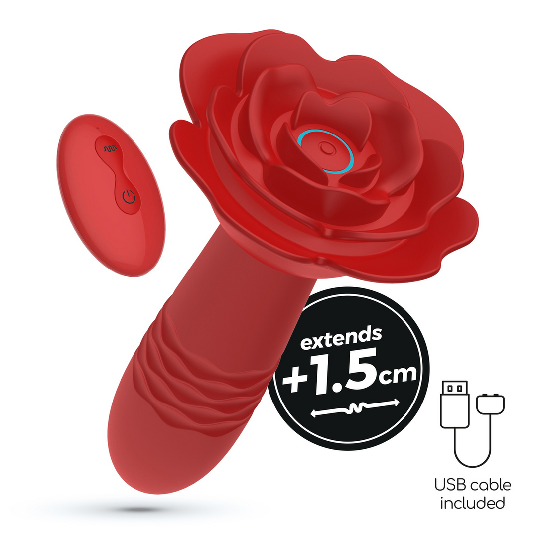 Romeo - Thrusting Anal Rose Plug with Remote Control - Red - Image 6