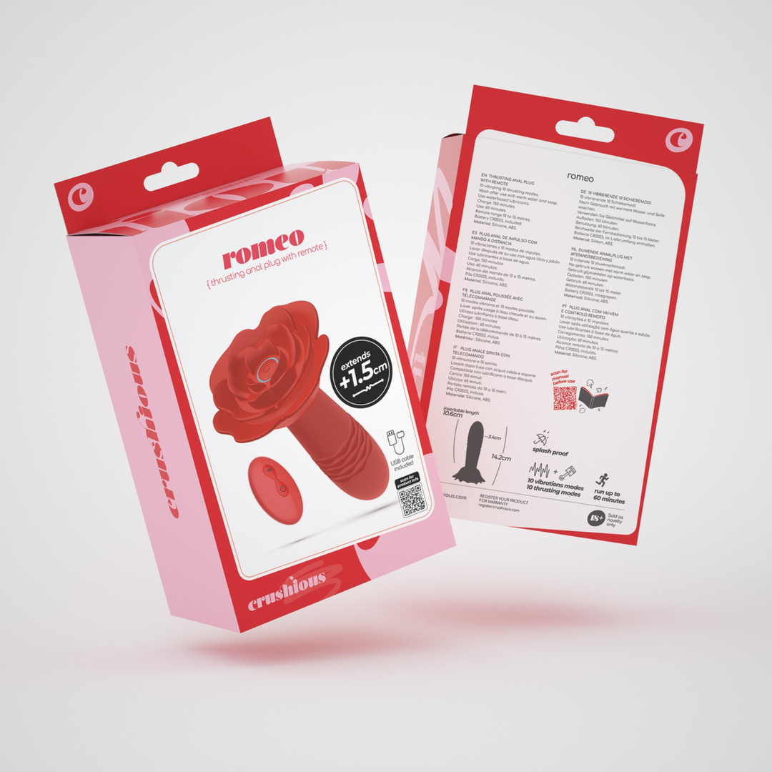 Romeo - Thrusting Anal Rose Plug with Remote Control - Red - Image 2