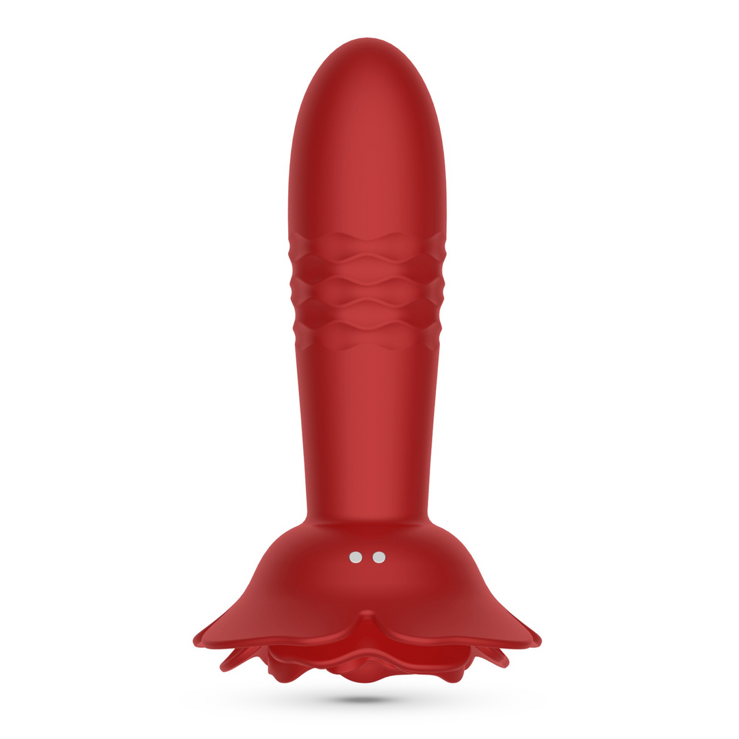 Romeo - Thrusting Anal Rose Plug with Remote Control - Red - Image 4