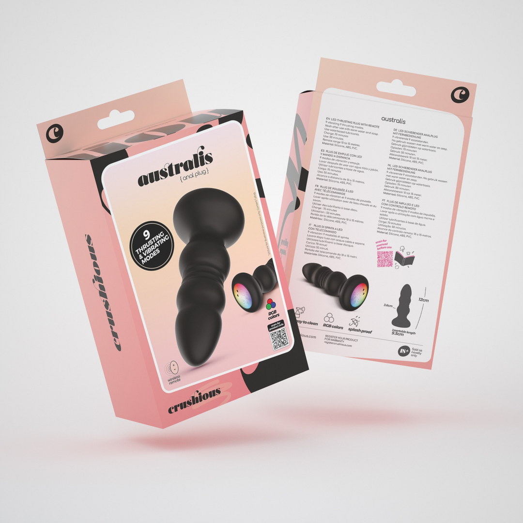 Australis - Vibrating and Thrusting Anal Plug with LED RGB and Remote Control - Black - Image 2