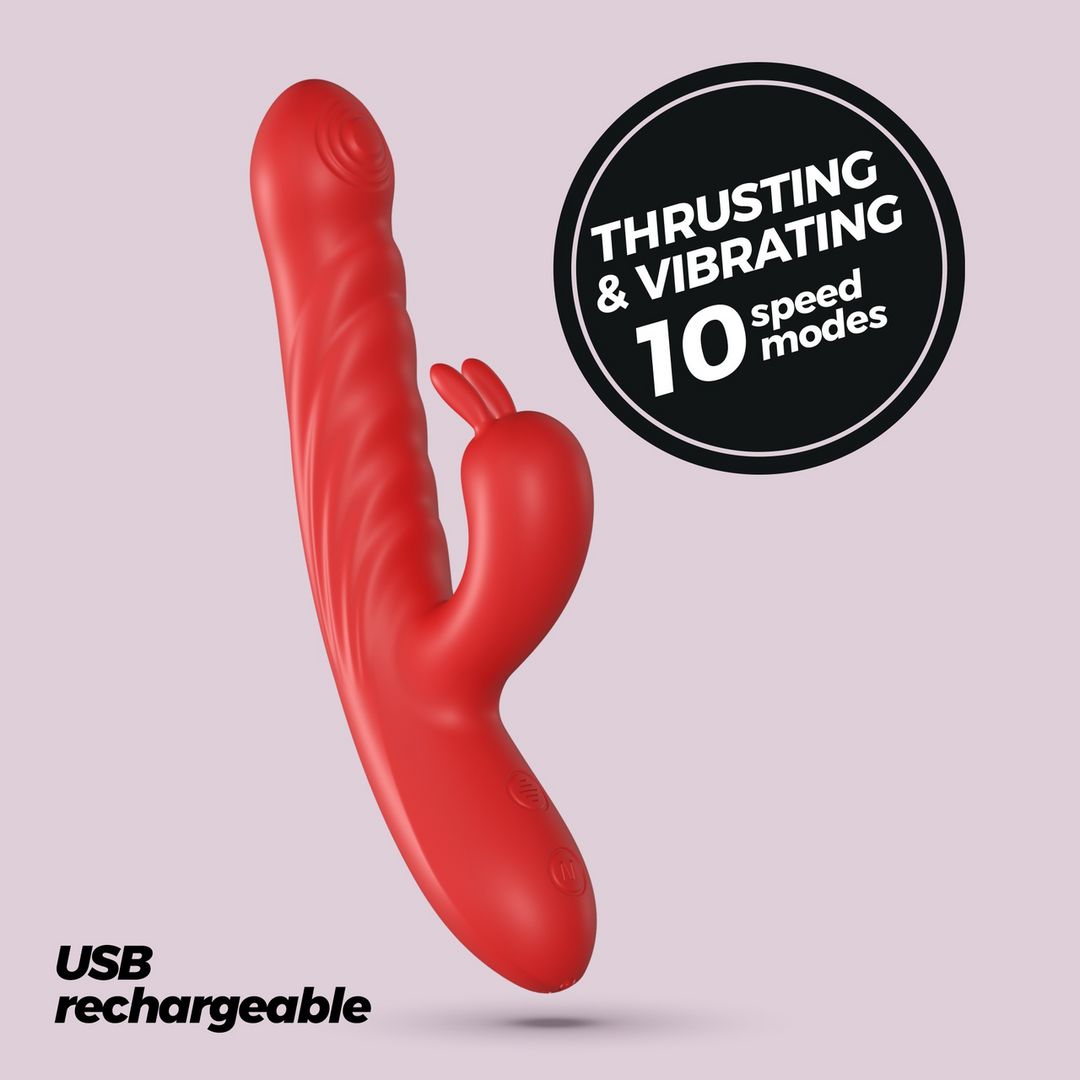 Lapin - Thrusting Rabbit Vibrator - Red - Image 7