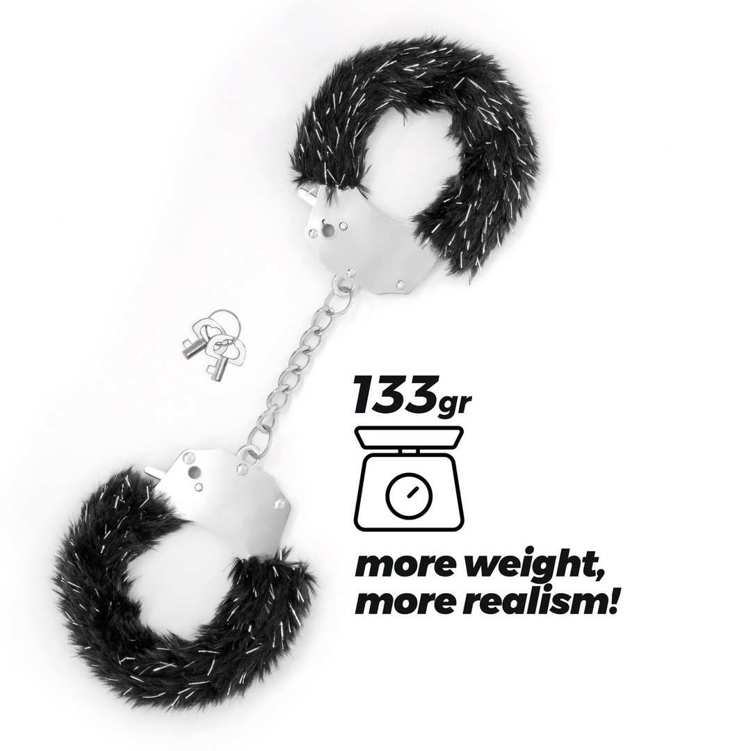 Spangle - Metal Handcuffs with Plush - Black - Image 3